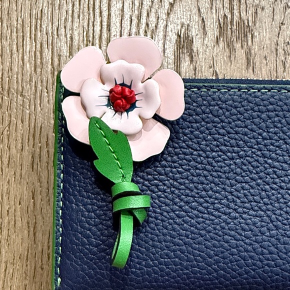 Kate Spade “In the Garden Small Slim Bifold” Navy Wallet with Pink Floral Accent - Picture 2 of 7
